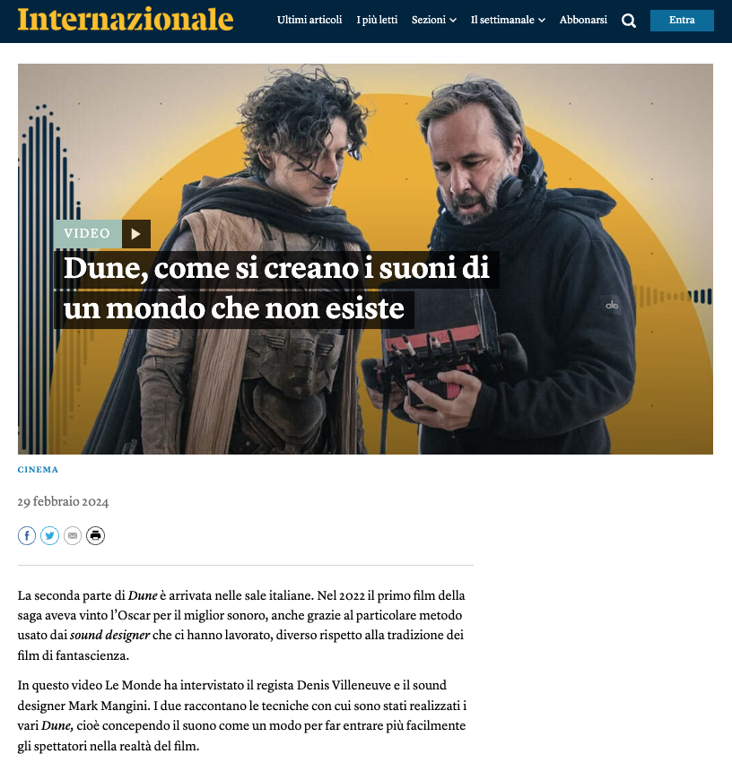 La pagina del video su Internazionale