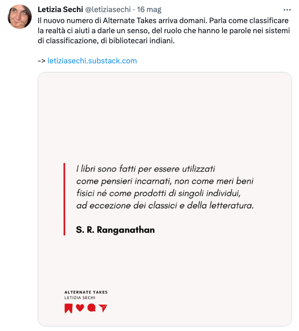 Il tweet che annuncia l’uscita della scorsa newsletter, con un bellissimo refuso.