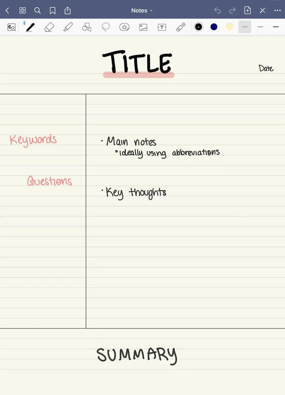 Il modello per le Cornell Notes nell’app di GoodNotes di cui ti parlo dopo.