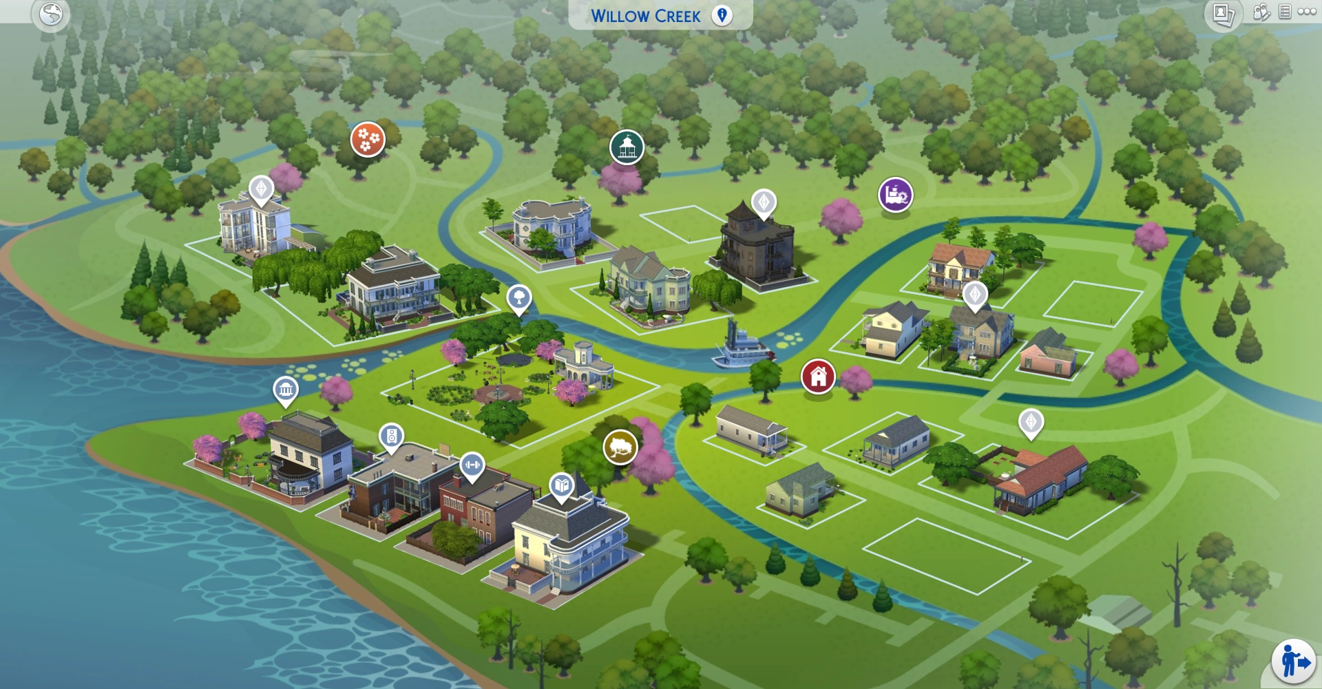 Lo scenario di Willow Creek. A seconda delle espansioni acquistate si hanno a disposizione più scenari, spesso con un tema, ma in cui è comunque possibile avere piena libertà di gioco.